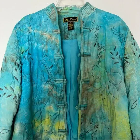 Mirasol Turquoise Quilted Jacket Oriental Style Lagenlook Artsy Rayon Size Large - Picture 2 of 11